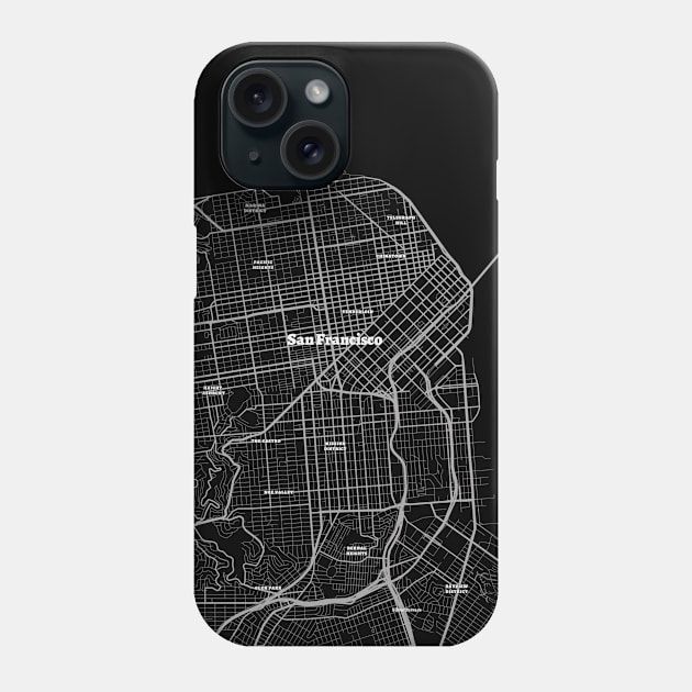 4K San Francisco Map | HD San Francisco Map | Black And White Map Of San Francisco Phone Case by benayache