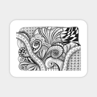 Abstract black and white Coloring page inspired by zentangle 2 Magnet