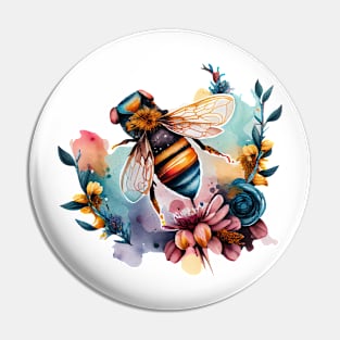 Floral Bee Watercolor Pin