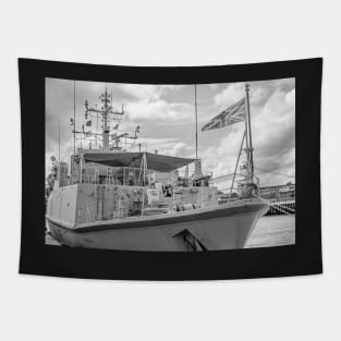 Front end of Navy war ship moored in Great Yarmouth docks Tapestry