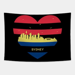 Australia Skyline cityscape Heart Shape Birds Flying Sydney Tapestry