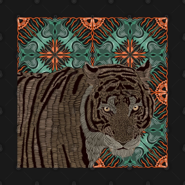 Cool Tiger on Modern Orange and Green Pattern by Suneldesigns