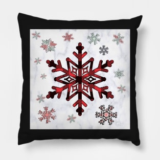 Cabin Vibes: Winter Snowflake Pattern Buffalo Red, Green and White, Wintertime Design Flannel Graphic Cozy Christmas Pillow