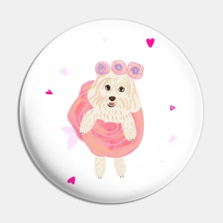 Rose Dress Cute Maltipoo Dog Pin