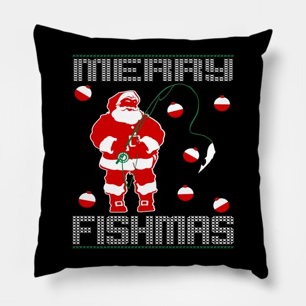 Merry Fishmas Ugly Christmas Pillow by EthosWear