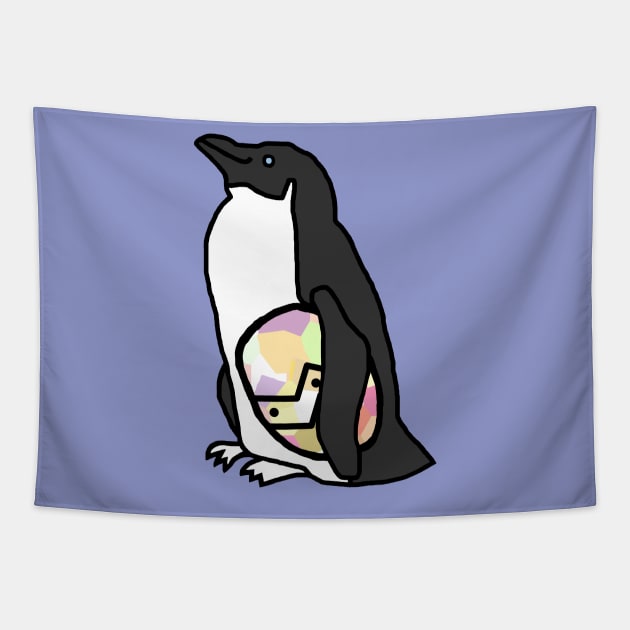 Penguin Holding Easter Egg Tapestry by ellenhenryart