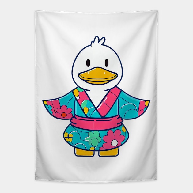 Duck in yoga Tapestry by Japanese Fever