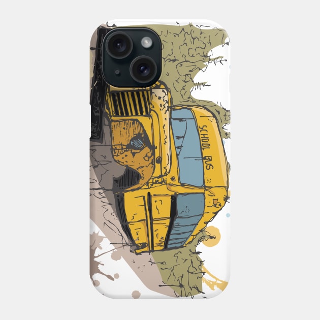 Abandoned school bus watercolor sketch Phone Case by linespace-001