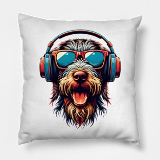 Wirehaired Pointing Griffon Smiling DJ in Japanese Art Pillow