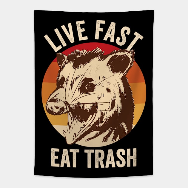 Live Fast Eat Trash Opossum Tapestry by Visual Vibes