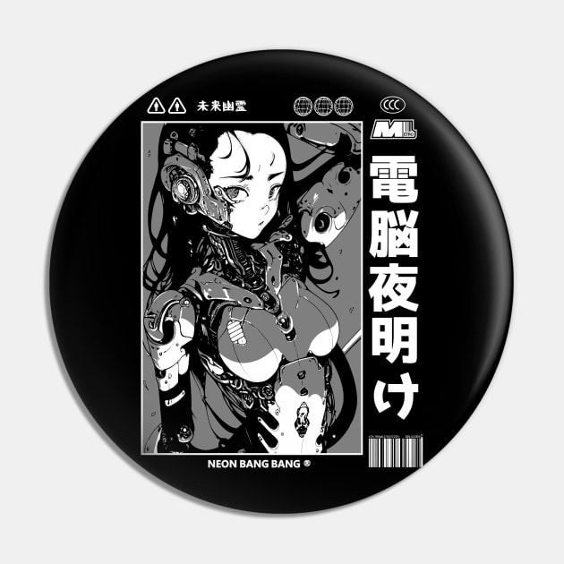 Cyberpunk Anime Cyborg Girl Japan Streetwear Japanese Manga Aesthetic Pin by Neon Bang Bang