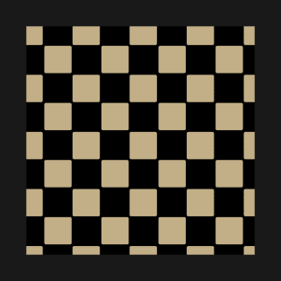 Golden cells on a black background. Chess field for playing. T-Shirt