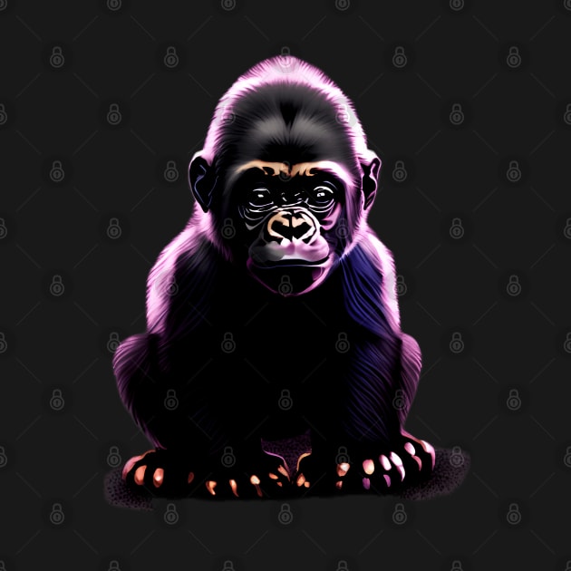 Cute baby gorilla standing under purple light by JPXD