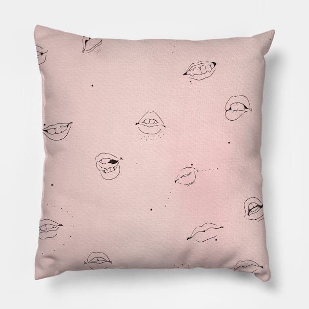 Pink lips Pillow by timeforpaint