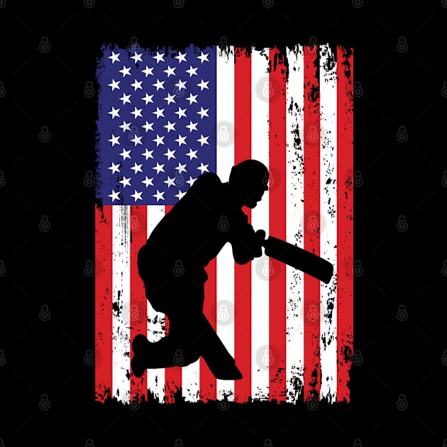 Cricket Player USA Flag 4th July American Independence Day Sport Tee Gift Red White Blue by Boneworkshop