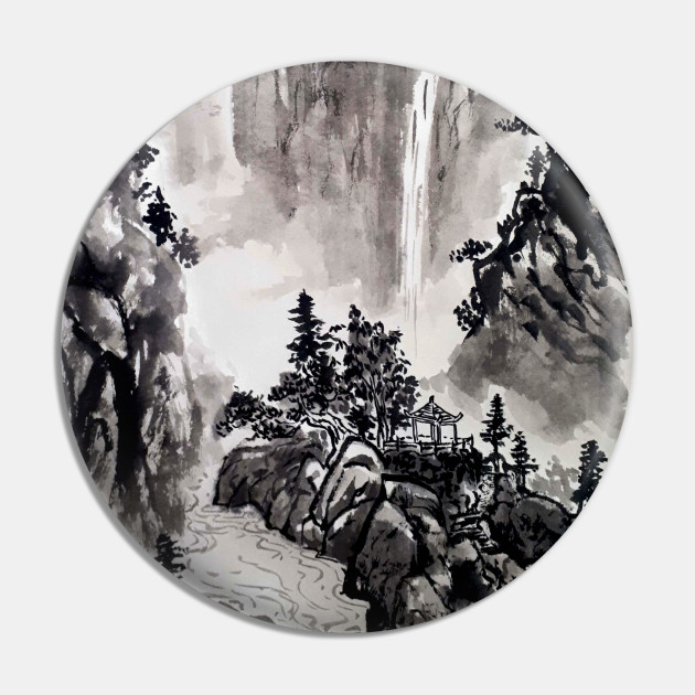 Chinese Painting Landscape Mountain And Water Chinese Landscape Art Pin Teepublic Painting scrolls feature towering mountain peaks and torrential waterfalls, slopes receding far into the distance and gently rolling streams. chinese painting landscape mountain and water