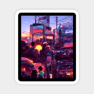 Walking By The Dreamy Anime Sunset Magnet