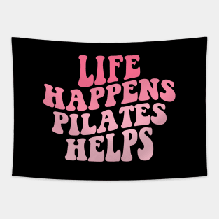 Workout Motivation Funny Pilates Mom Saying Life Happens Pilates Helps Workout yoga Tapestry