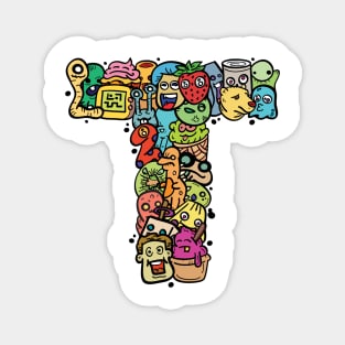 Alphabet Monster Doodle Letter T Monogram Magnet