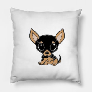 chihuahua black and tan cartoon Pillow