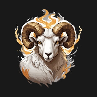 Farm Ram Sheep with Large Horns and Fire T-Shirt