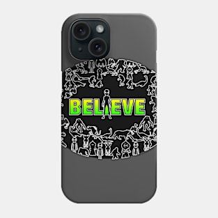 Cryptid Collage "Believe" black and multi on white Phone Case