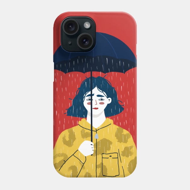 Pessimist Girl Holding an Umbrella Phone Case by London Colin