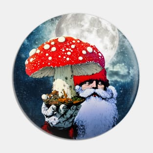 Amanita Muscaria the Red Mushroom with White Spots is Santa Claus's High Flying Reindeer on a Dark Background Pin