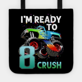 Kids 8th Birthday Boy Shirt 8 Year Old Monster Truck Car Tote