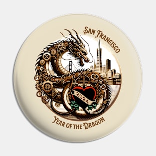 Steampunk Eastern Dragon with San Francisco Skyline - Lunar New Year 2024 Pin