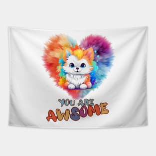 Fluffy: "You are awsome" collorful, cute, furry animals Tapestry