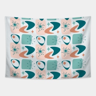 Atomic Age Mid-Century Pattern in Teal, Peach and Dark Salmon Tapestry