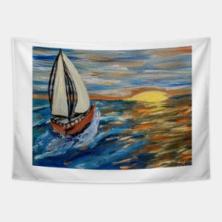 Out sailing at sunset. Tapestry