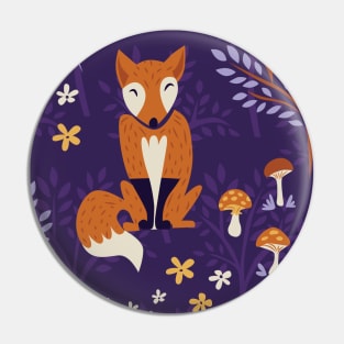 Foxes Playing in a Purple Forest Pin