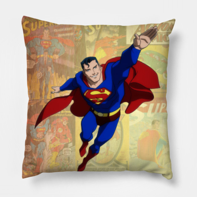 Superman On A Background Of Comic Book Covers Superman Pillow