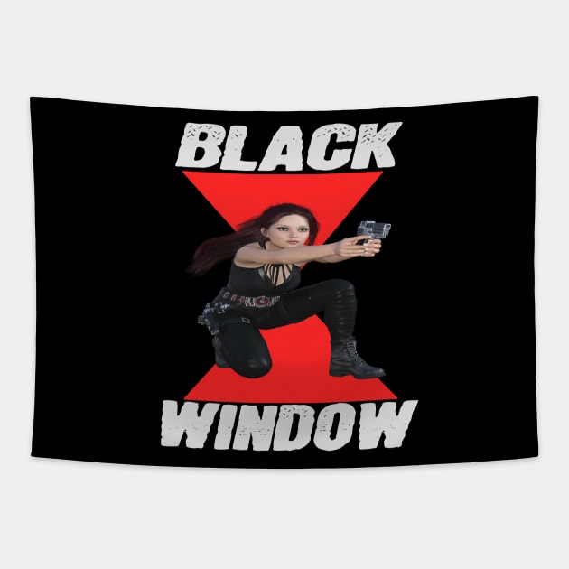 Black Window Spy Character Knock Off Parody Reboot Off Brand Cheesy Meme Tapestry by blueversion