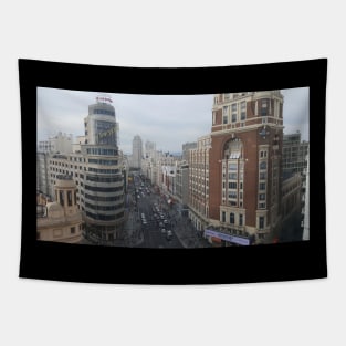 Spain, Madrid, Gran Via, Edificio Capitol - Edificio Carrión - A look from above on the street. Tapestry
