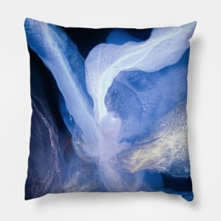 Alcohol ink abstract blue, white, gold on a black background. Style incorporates the swirls of marble or the ripples of agate. Pillow