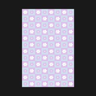 Danish Pastel Aesthetic Checkerboard Flower Design Phone Case in Baby Blue and Lilac T-Shirt