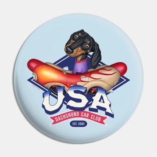 Doxie red white and blue USA Dachshund fun Car Club classic Pin