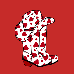 RED Cow Spots Cowboy Boots And Cowboy Hat T-Shirt