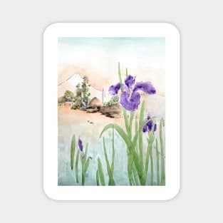 purple iris and Mount Fuji Magnet