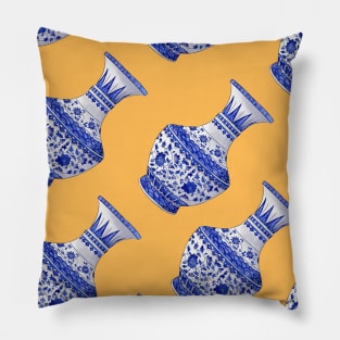 Hong Kong Chinese Vase Custard Yellow - Funky Pattern Pillow