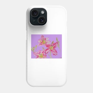 Pink Lily Flower Watercolor Painting Pattern - on Lilac Pink Phone Case