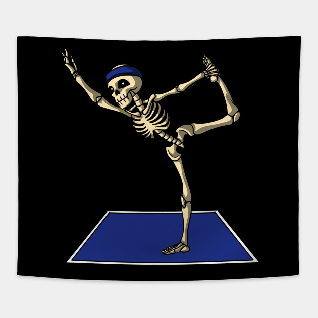 Skeleton Yoga Exercise Funny Halloween Skeleton Yoga Tapestry