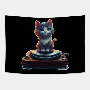 Cute cat on gramophone Tapestry
