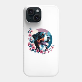 Joyful Entlebucher Mountain Dog with Spring Cherry Blossoms Phone Case