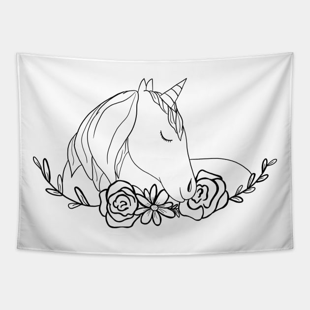 Unicorn and flowers Tapestry by Antiope