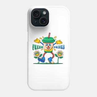 Retro cartoon Fresh drink, cup drink dancing in the garden with flowers Phone Case