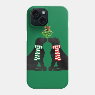 Black Labrador Christmas Dogs Kissing Mistletoe Phone Case